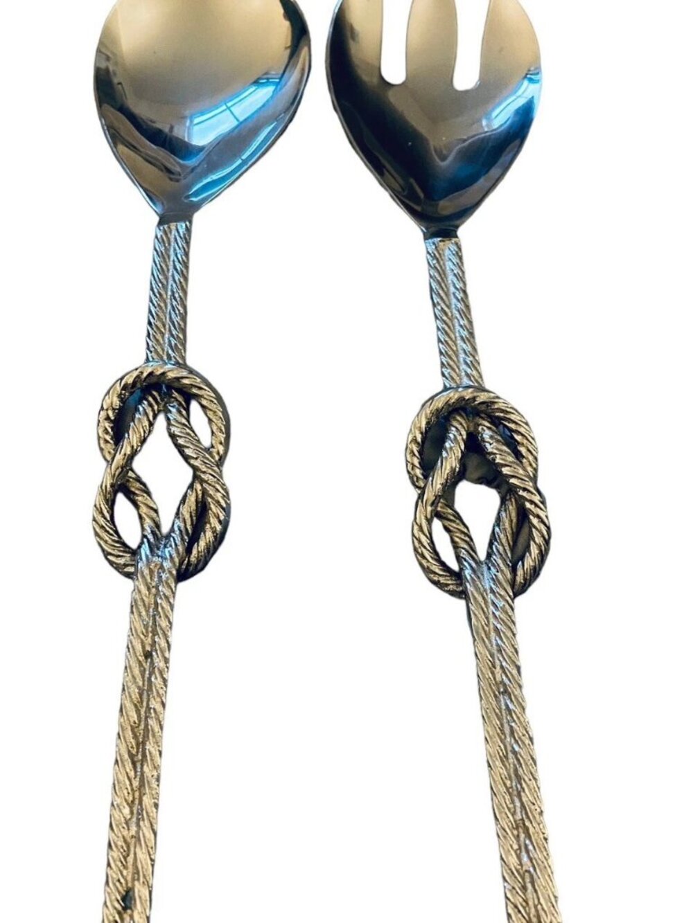 Salad Service Set Large Stainless Fork Spoon 12" X 3" Intricate Handle Design
